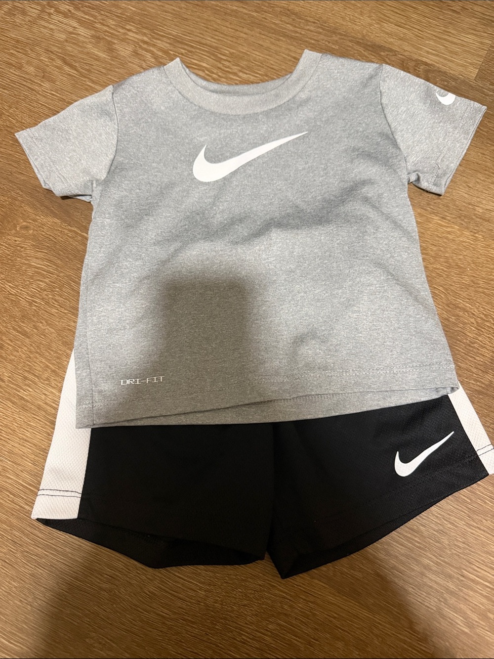 Nike Gray and Black Kids Short Sleeve Tee and Shorts Set